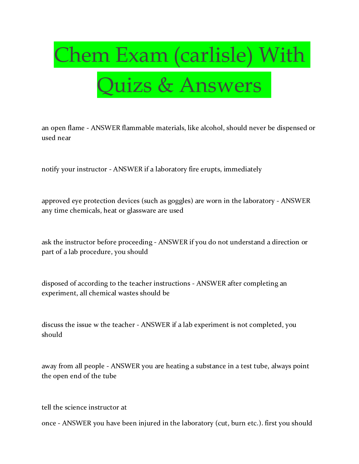 Preview image for Chem Exam (carlisle) With Quizs & Answers